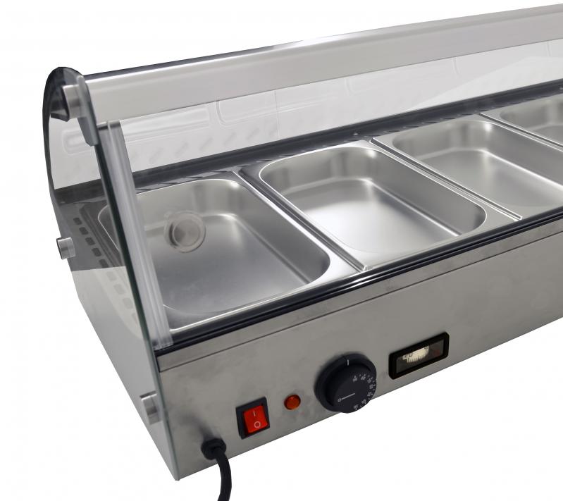 Countertop Curved Glass Display Warmer with 6 Pans